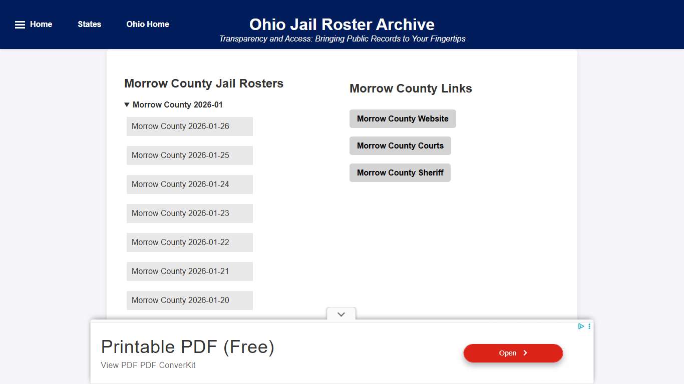 Morrow County - Ohio Jail Rosters